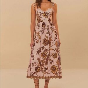 FARM Rio Floral Midi Dress - Cream and Brown